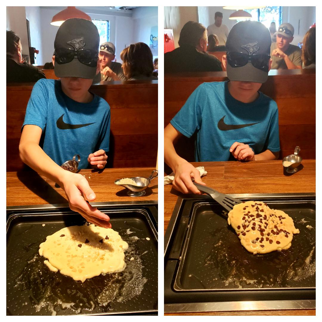 LisaLongball's tweet photo. Had a delicious breakfast at #SlappyCakes on the island of #Maui! Luke made his own pancakes (chocolate chip & macadamia nut) on a grill right at the table! He was inspired by the AMAZING pancake art by #DelTikaani that she made today as we watched! Add this to your list!🥞❤ https://t.co/EX2Y0hVRBW