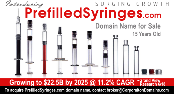 MedDomainNames's tweet photo. PrefilledSyringes·com #DomainName for sale. 15 yrs old. $22.5B @ 11.2% CAGR. #dosing #drugs #onedose #DrugDelivery #syringe #syringes #health #ControlledDosage #prefilled #prefilledsyringes #pharma #Pharmaceutical #RX #shots #vaccines #IVs #intravenous #medicine #medical DM https://t.co/WLPcfifaIK