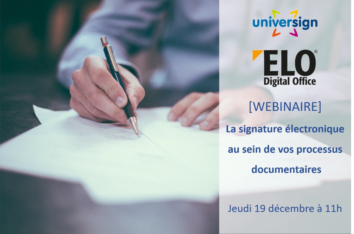EloDigitalFr's tweet photo. [Webinaire] La signature électronique au sein de vos processus documentaires.
Inscrivez-vous au prochain #webinaire en collaboration avec @Universign
Pour vous inscrire : https://t.co/Nofay4bV4L

#signatureelectronique #GED #contrats #factures #universign #elodigital https://t.co/2TEaglykSc