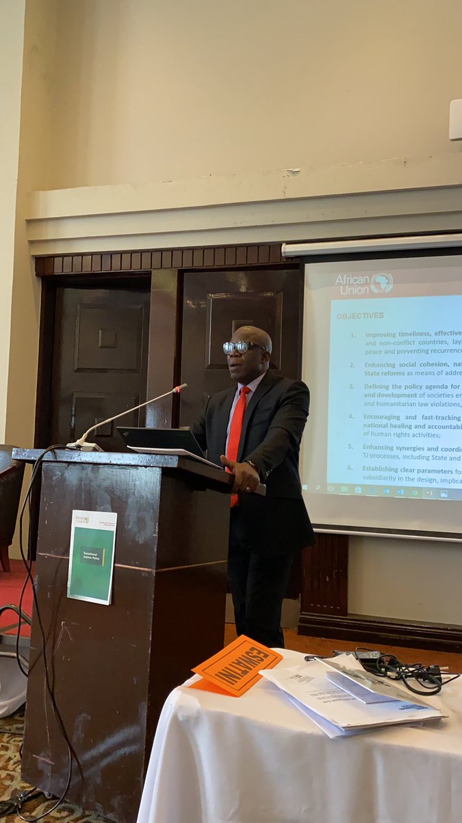 Happening now: the regional consultation in AU Transitional Justice Policy for East and Southern Africa, Nairobi, Kenya. John Ikubaje making a presentation on the the policy. The policy aims to help countries heal from civil wars and authoritarianism. #DGtrends #AGA_Paltform