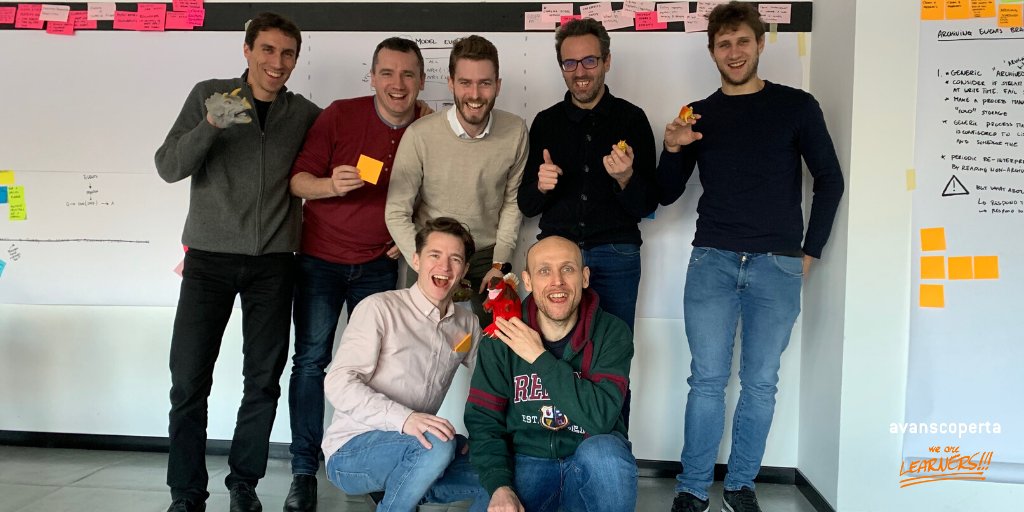avanscoperta's tweet photo. Last week we closed an intense year of 👨‍💻 #Learning 👩‍💻 with @huizendveld's workshop "DIY #EventSourcing #Tooling" where we learned how to make the most out of ⚒ #CQRS tools ⚙ and how to build them on our own. Happy faces! 😂
#WeAreLearners #EventStorming #DDDesign https://t.co/5zR6vRTnsw