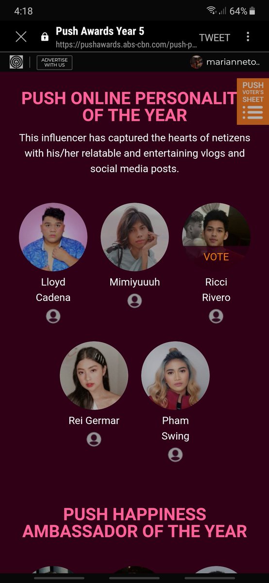 riccisquadCVT's tweet photo. Hello guys! Ricci Rivero (@_ricciiirivero) is nominated for, "Push Online Personality of the Year" ❤🥰 VOTE NA KAYO!!! 

https://t.co/fjkI5sJkLF https://t.co/f3Ps6cO98Q