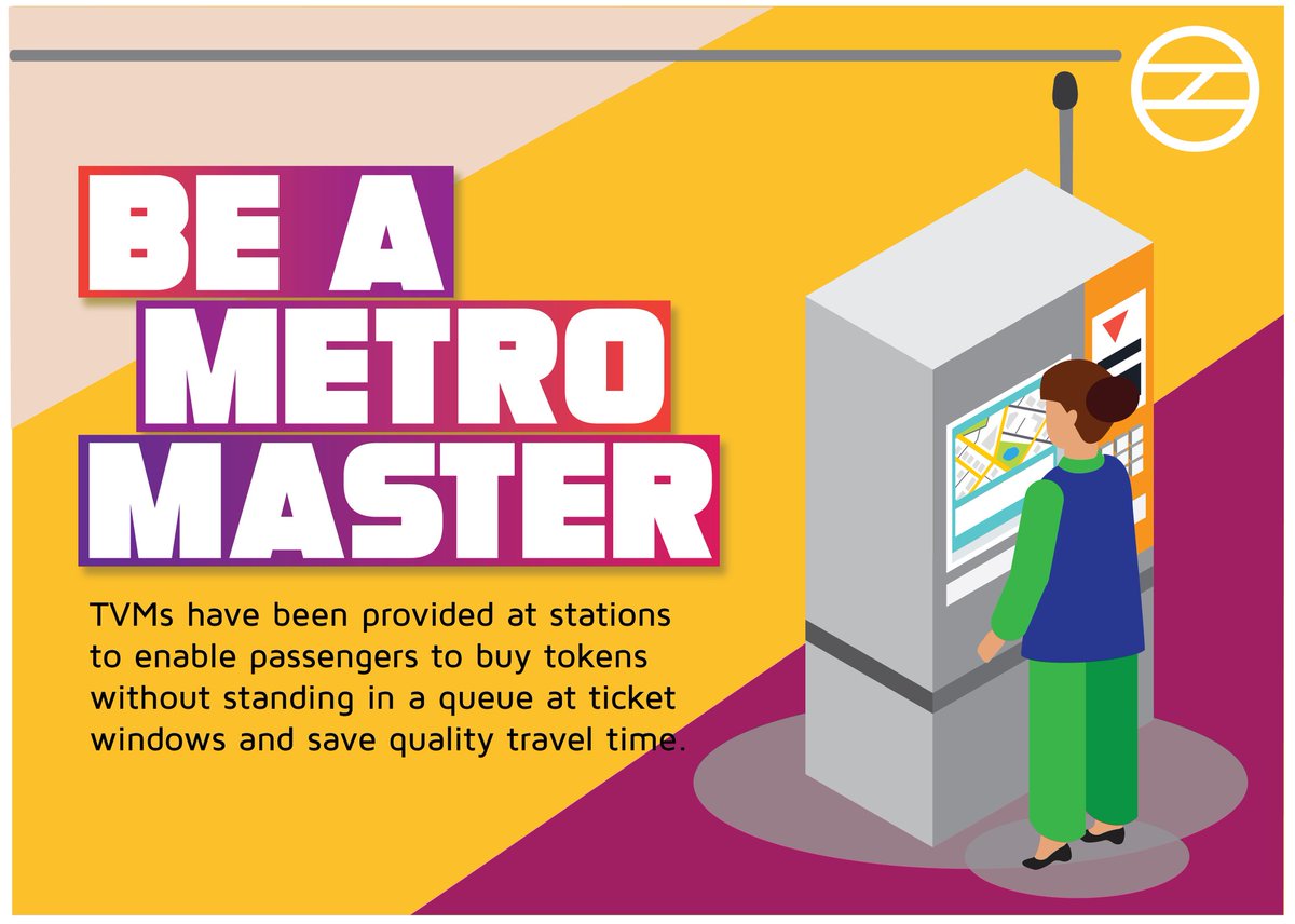 OfficialDMRC's tweet photo. TVMs have been provided at stations to enable passengers to buy tokens without standing in a queue at ticket windows and save quality travel time. #MetroMaster https://t.co/LysR5TL7H0