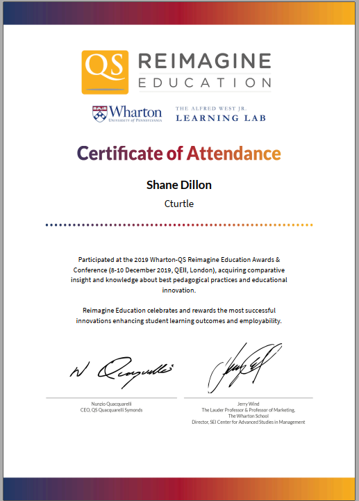 ShaneMDillon's tweet photo. A great conference where #cturtle was shortlisted for the global employability award in higher education. #intled #edtech https://t.co/MQFg9B2Dym