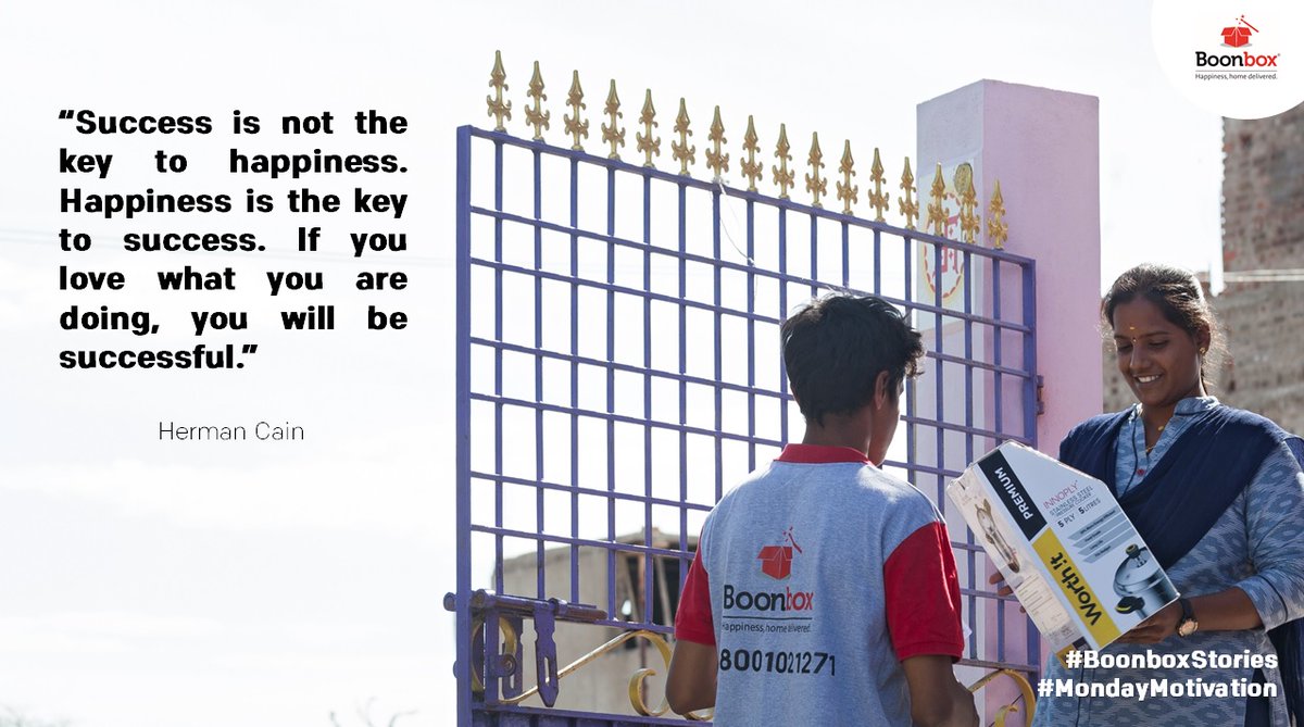 BoonboxIndia's tweet photo. “#Success is not the key to happiness. Happiness is the key to success. If you love what you are doing, you will be successful.”
~ Herman Cain, famous American politician, business executive, columnist

#MondayMotivation  #BoonboxStories #Happiness #HappinessHomeDelivered https://t.co/6mwF7fpmV8