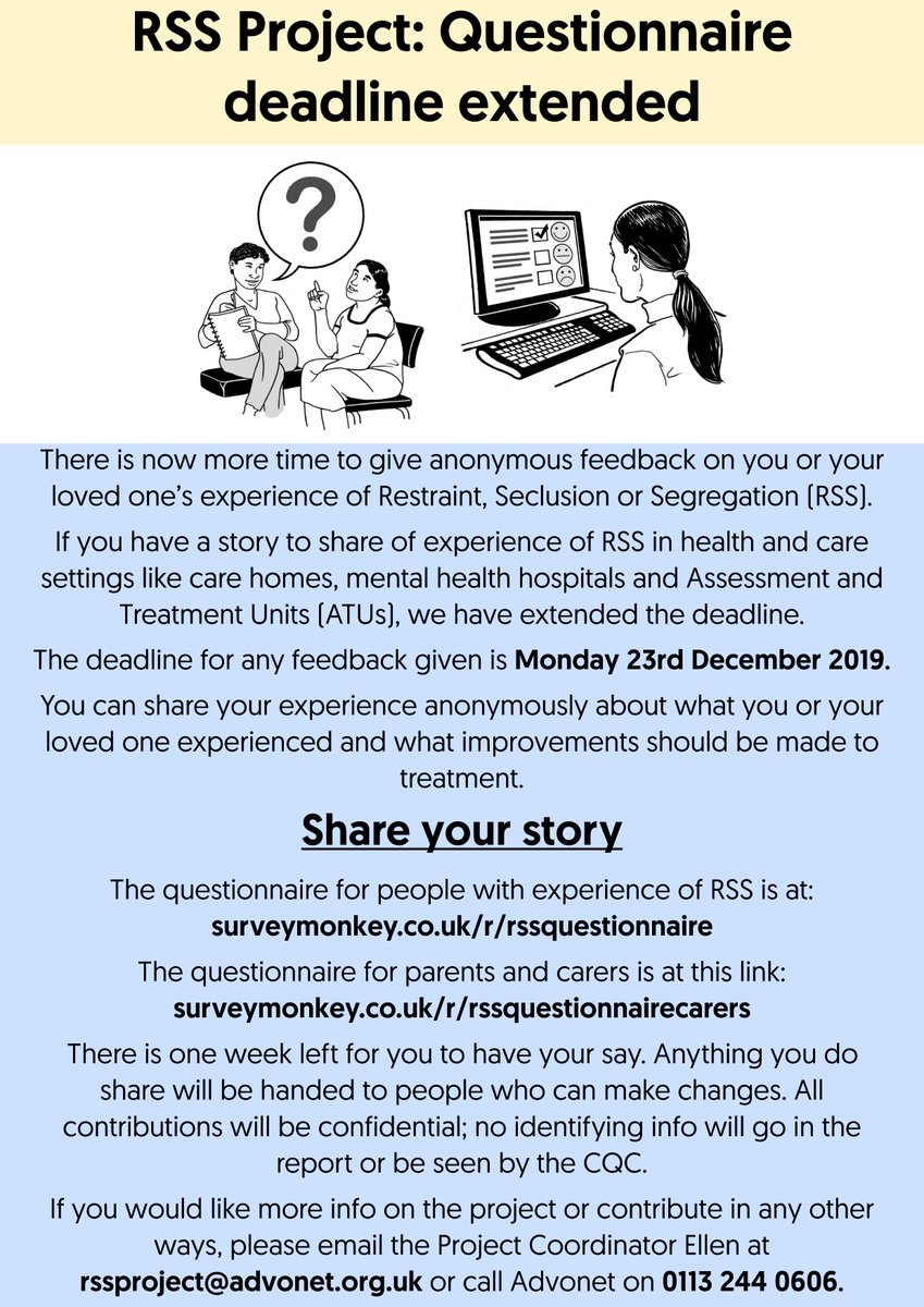 The Advonet Group (@advonetuk) on Twitter photo The deadline for feedback sent to the <a href="/LSegregation/">Restraint, seclusion & segregation- your stories</a> project has been extended to Monday 23rd December. More info on how you can anonymously share your story here: advonet.org.uk/rss-questionna… <a href="/changepeople_/">CHANGE</a> <a href="/MyForumCentral/">Forum Central</a> <a href="/RightfulLives/">Rightful Lives</a> <a href="/PaulaMc007/">Paula McGowan OBE</a> <a href="/LearningDisEng/">LDEngland</a> The deadline for feedback sent to the <a href="/LSegregation/">Restraint, seclusion & segregation- your stories</a> project has been extended to Monday 23rd December. More info on how you can anonymously share your story here: advonet.org.uk/rss-questionna… <a href="/changepeople_/">CHANGE</a> <a href="/MyForumCentral/">Forum Central</a> <a href="/RightfulLives/">Rightful Lives</a> <a href="/PaulaMc007/">Paula McGowan OBE</a> <a href="/LearningDisEng/">LDEngland</a>
