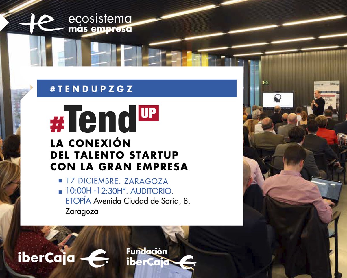 Última oportunidad para descubrir algunas de las ideas empresariales más disruptivas de nuestra comunidad. Mañana a las 10 h celebramos #TendUpZgz en <a href="/etopia_/">Etopia: Emprendimiento, Innovación y Tecnología</a>. Un proyecto de <a href="/EcosistemaMas/">Ecosistema MÁS</a> con <a href="/ajezaragoza/">AJE Zaragoza</a>, <a href="/ibercaja/">Ibercaja</a> e @IbercajaSocial. Inscripciones 🚀⤵️ ajezaragoza.com/agenda/tendup/