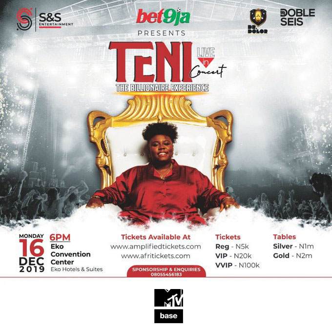 MTVBaseWest's tweet photo. #MTVbaseGigGuide | LAGOS!!!! The Sugar mummy is doing it big today ! For the first time ever, come experience @TeniEntertainer at her headline show tonight at Eko Hotel! Do not be left out 😍 https://t.co/YZgoATzfee