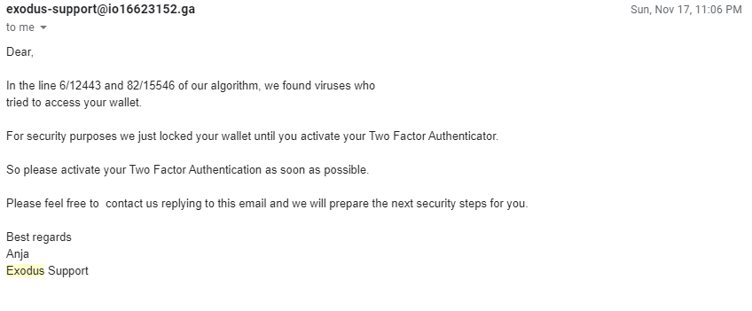 JarauMoses's tweet photo. Why are there many folks impersonating/phishing @exodus_io Wallet?
These scammers have been sending me messages, for months now.
To know a phishing attempt, just look at the domain that sent you the email.
Stay Woke folks.
#UgCrypto #phisphing #exodus #scams #cryptocurrency https://t.co/lw62Q5nzR7