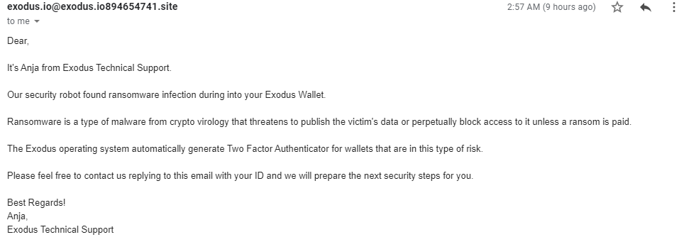 JarauMoses's tweet photo. Why are there many folks impersonating/phishing @exodus_io Wallet?
These scammers have been sending me messages, for months now.
To know a phishing attempt, just look at the domain that sent you the email.
Stay Woke folks.
#UgCrypto #phisphing #exodus #scams #cryptocurrency https://t.co/lw62Q5nzR7