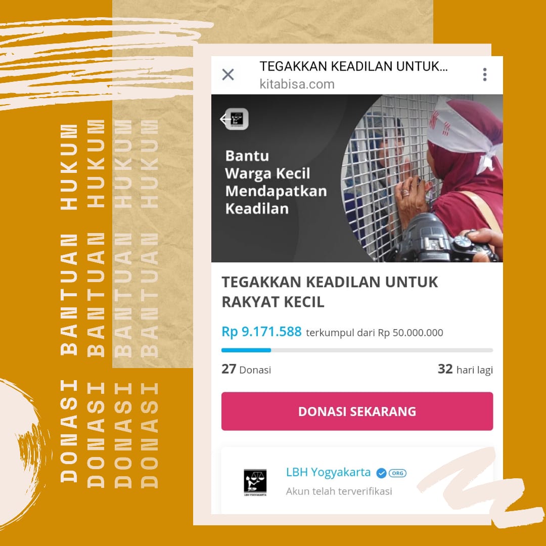 Halo #OrangBaik,

Saban hari, banyak orang dari wilayah Yogyakarta dan Jawa Tengah datang ke LBH Yogyakarta. Mereka adalah korban ketidakadilan hukum yang mengadukan persoalannya dan minta pendampingan.