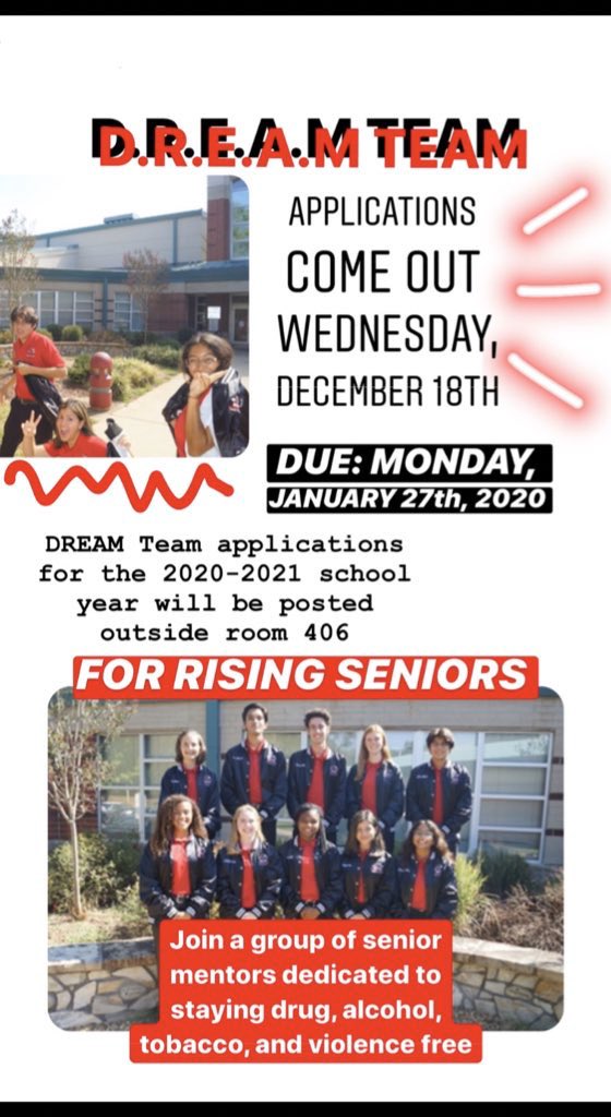 ButlerHSDT's tweet image. Hey, do you want to be on Dream Team? Applications come out this week!!! Stop by room 406 to pick one up!