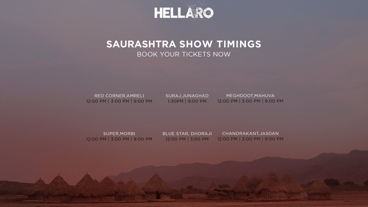 hellarothefilm's tweet photo. Here are the show timings of Hellaro for a few cities in Saurashtra. Have a look and go watch the film. 
Book your tickets now.
https://t.co/AwH0nZseVt
https://t.co/WWPEx2ZfL2 https://t.co/U6AcMh0OvJ