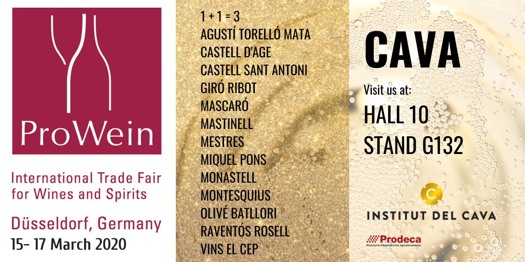 aecava's tweet photo. We already know all the #Cava cellars that will go to the #Cavaland at @ProWein 2020!
From 15 to 17 March 2020, come and visit us 🍾 https://t.co/9YKzc1SKwd