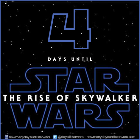 DaysTilStarWars's tweet photo. 4 Days Until “Star Wars Episode IX: The Rise Of Skywalker”. Visit https://t.co/XNPEqsgmJi for a live countdown. #starwars https://t.co/XUauCvT80S