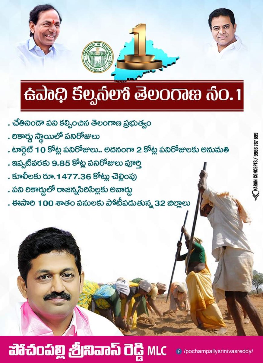 Pochampallisri's tweet photo. ఉపాధి కల్పనలో తెలంగాణ నం.1. https://t.co/qs6v8xsoAH