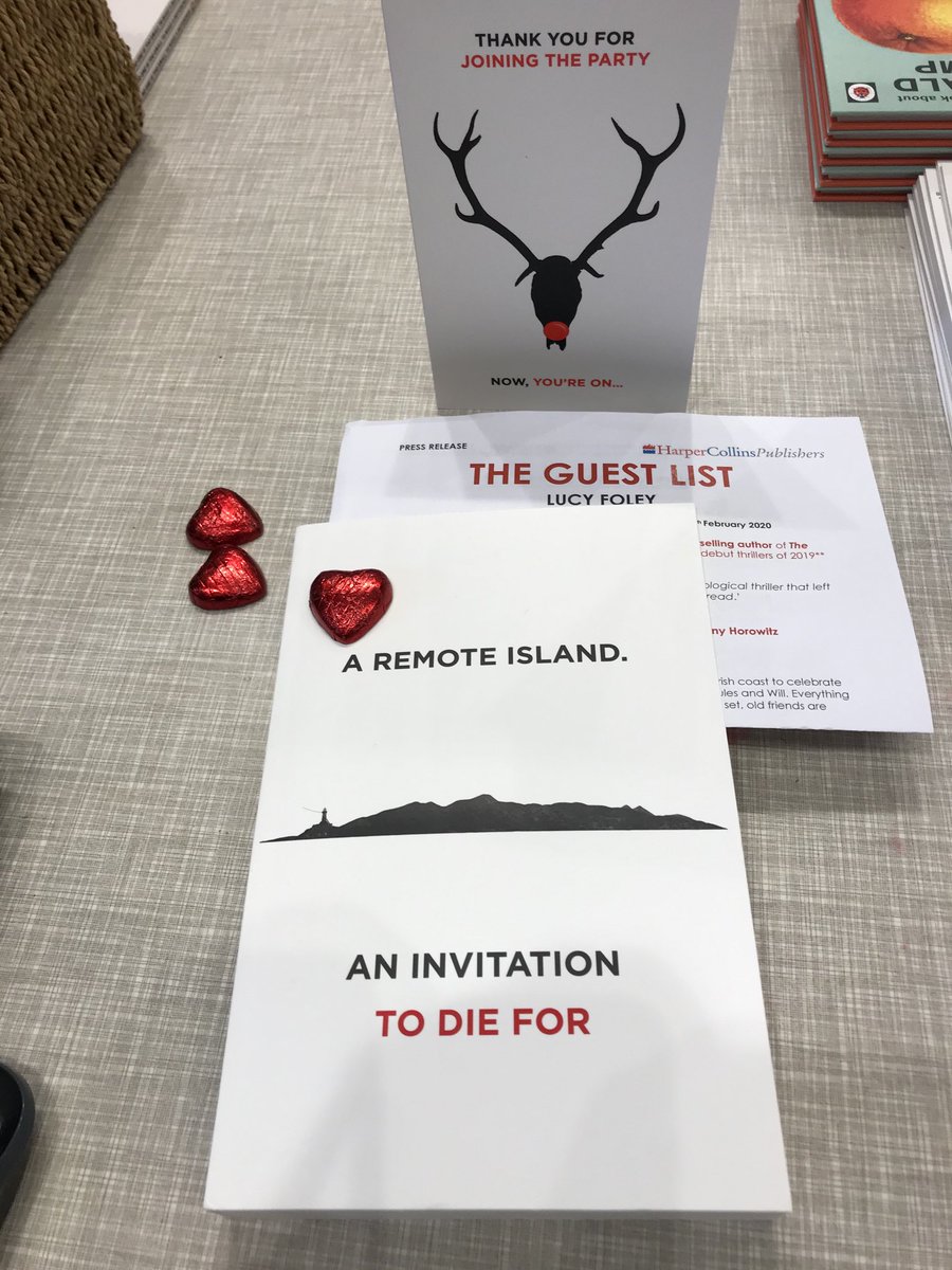 There are many reasons why we love ⁦@lucyfoleytweets⁩ and today’s book post is just one of them. Thanks Lucy for the lovely card, the choccies and #TheGuestList. Can’t wait to read it. And huge congratulations on the success of The Hunting Party. x