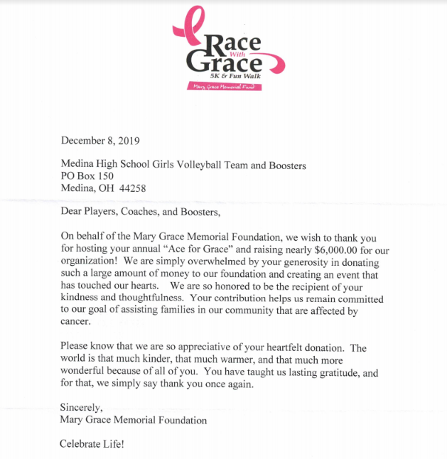 It is always an honor to support such an amazing foundation! Thank you again to the many volunteers and countless hours put into making our 2019 Ace for Grace an outstanding event! <a href="/racewgrace/">Race With Grace</a> <a href="/MedinaBoosters/">MedinaBoosters</a> <a href="/medinaathletics/">Medina Athletics</a>