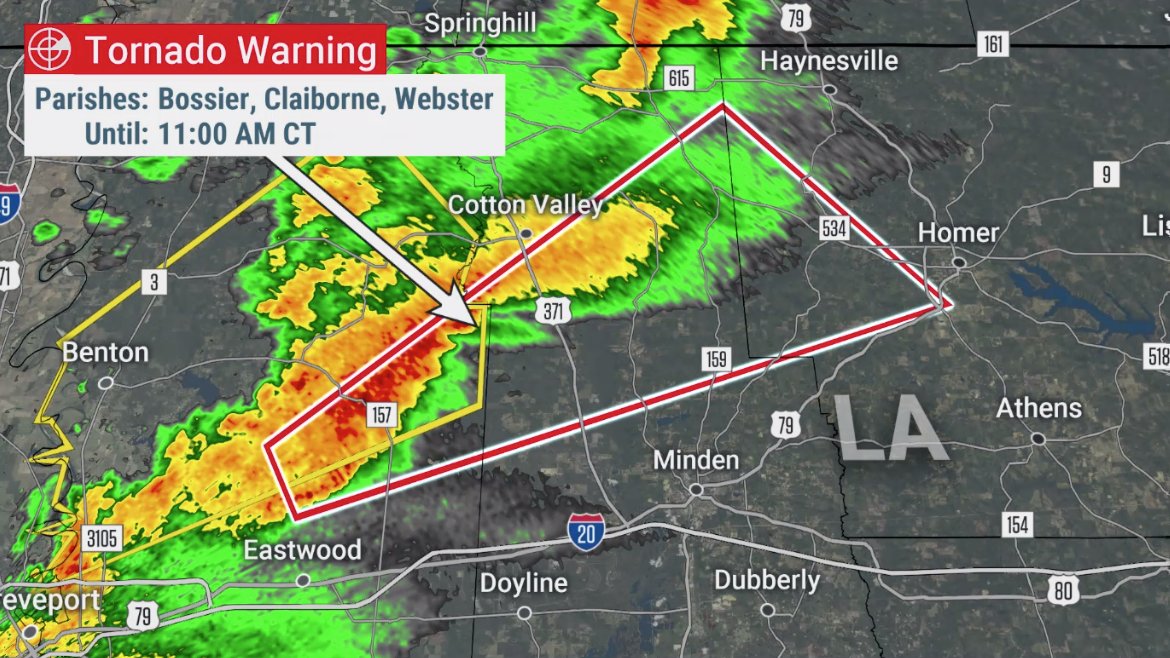 BREAKING Tornado warnings for Bossier, Claiborne, ster, Allen