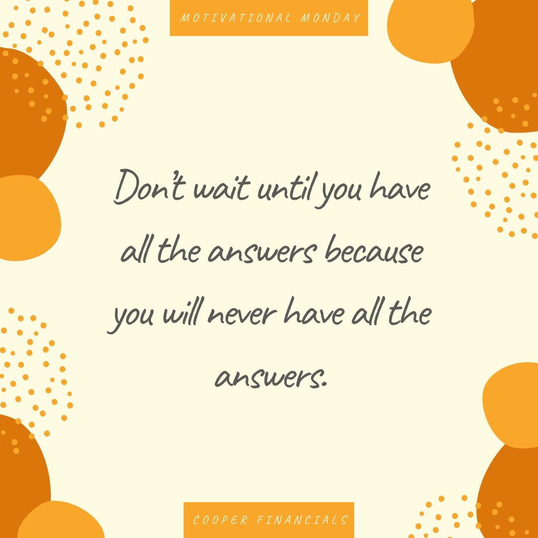 cooper_finance's tweet photo. Just try. We’re still learning, improving, and piling up our little book of "answers", but we’ll never know it all. But we will know way more of the answers by trying than we would by sitting and studying forever and ever trying to know every little detail. 
#MotivationMonday https://t.co/Zs1ITteGXd