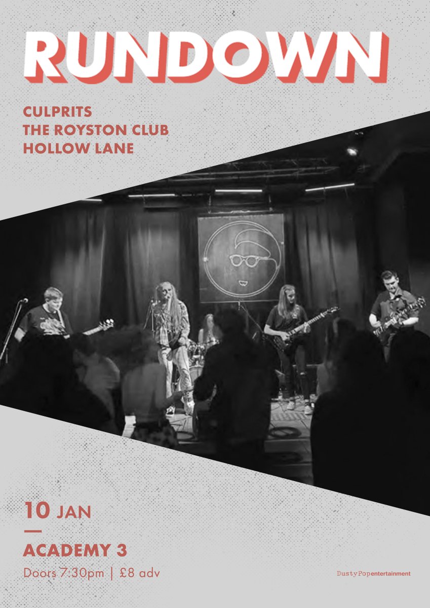 LIMITED TICKETS AVAILABLE
10.01 <a href="/MancAcademy/">Manchester Academy🐝</a>

<a href="/rundownofficial/">Rundown</a>
Culprits
<a href="/TheRoystonClub/">The Royston Club</a>
<a href="/HollowLaneMusic/">Hollow Lane</a>

<a href="/TicketWebUK/">TicketWeb UK 🤘</a>: bit.ly/34ueRbM