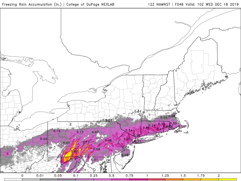 ccace_wx's tweet photo. Yesterday I was discounting models showing very significant icing across parts of the area overnight tonight into Tomorrow. But since we are close to the event, I have now said it is time to sound the alarm. Even if you see half of this, that would still be a huge problem. https://t.co/jUzTYQTgZP
