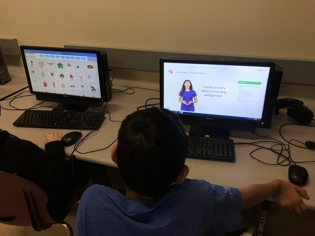 Last week was CS Education week. Our 4th &amp; 5th graders were so excited to try #CSFirst from <a href="/GoogleForEdu/">Google for Education</a> Even the <a href="/scratch/">Scratch Team</a> "experts" learned some new things, &amp; it was great watching them collaborate. #readytocode #codeyourhero <a href="/ALALibrary/">American Library Association</a> #DentonISDdelivers #GameOn <a href="/dentonisdlib/">Denton ISD Libraries</a>
