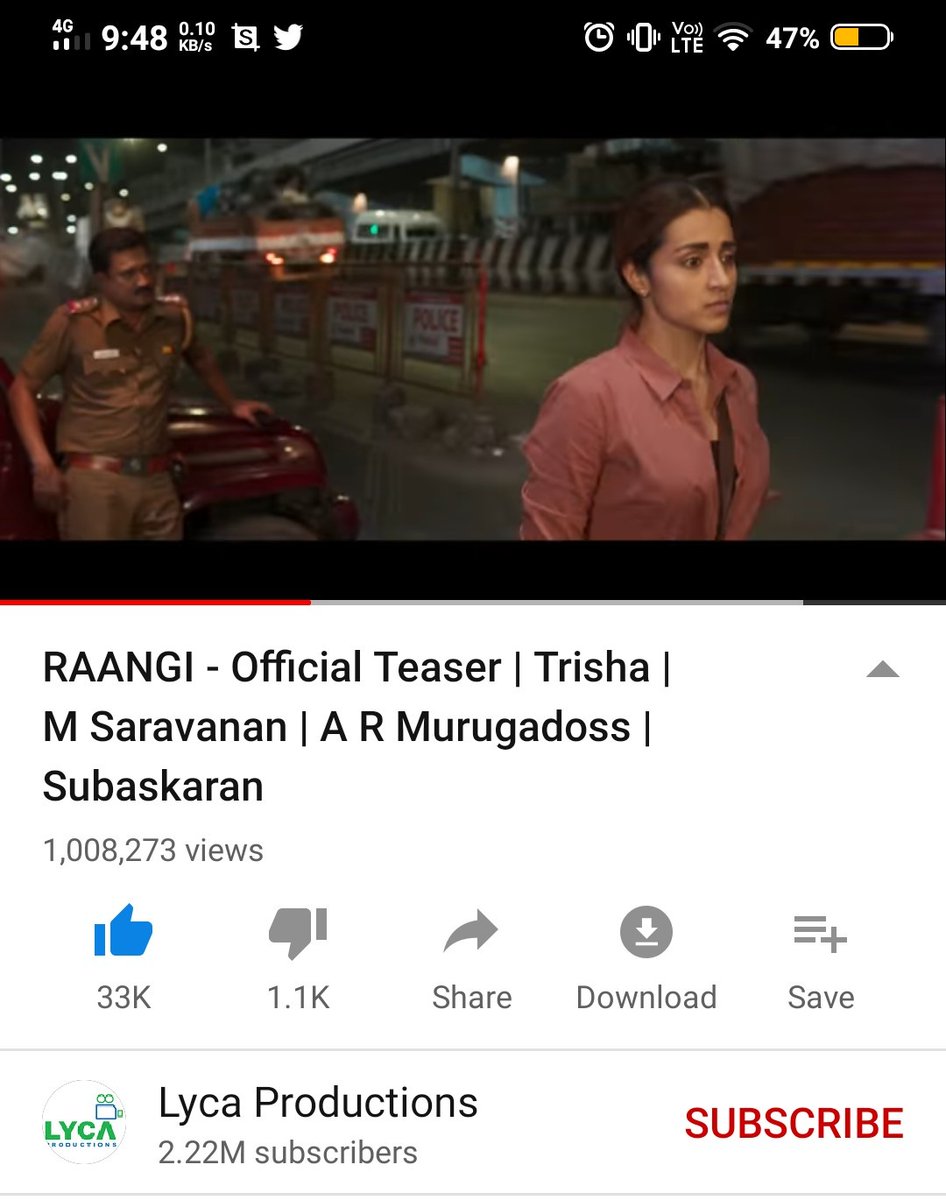 trishafanspage's tweet photo. #RaangiTeaser hits one million views !👍
@trishtrashers @ARMurugadoss #DirSaravanan
@LycaProductions @CSathyaOfficial https://t.co/l4bZJw2Cog