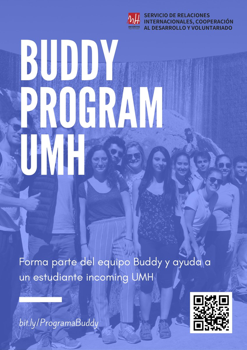 GlobalUMH's tweet photo. 🤔 ¡Últimos días para poder formar parte del #ProgramaBuddy de la @UniversidadMH! 👉 https://t.co/TBF3qRb51m

Haz nuevos amigos y amigas internacionales 😉 https://t.co/Gdel0c93ql