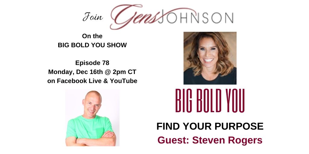 gensjohnson's tweet photo. Tune into the BIG BOLD YOU Show today @ 2pm CT where we’ll be talking to Performance Coach, Steven Rogers regarding “Finding Your Purpose”.
Subscribe Here: https://t.co/TwX4uhUbfE
#BIGBOLDYOU #Performance_Coach #DallasLifeCoach #Transformationalleader #purpose #life https://t.co/l8b41XNOZ8
