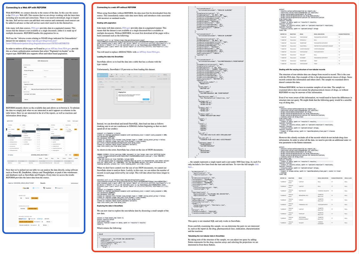 slamdata's tweet photo. Want analytic access to a Web API, non tabular data, data lake, Mongo DB or more? You can have it today in minutes with REFORM. Blue shows with REFORM. Red shows without. https://t.co/XJewVh6Ji3 https://t.co/gzJfkbwtsN