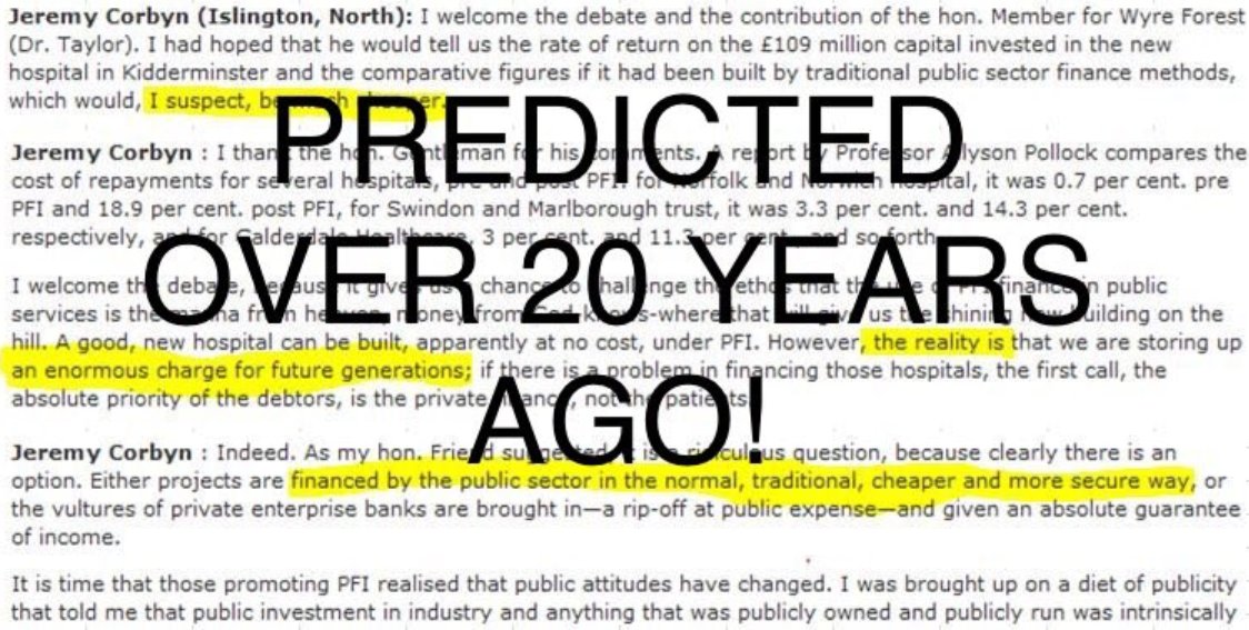 Yet whether it was Tories or Tony Blair's team - there was always someone watching and warning us - yet the media fell silent on this,Here are some Parliamentary minutes from  #Hansard on the introduction of PFI.And he will continue to fight.