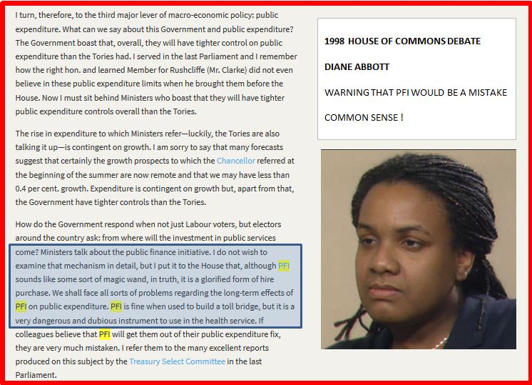 A shock for the right wing trolls too will be this 1998 speech from  #Hansard by  @HackneyAbbott Diane warned us that PFI would be a disaster.