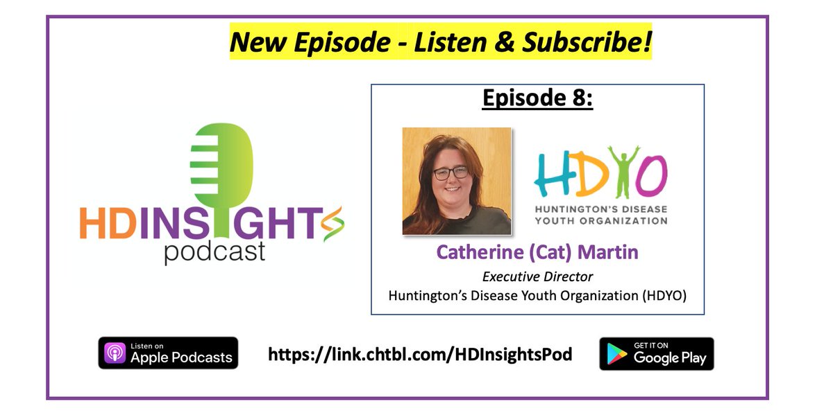 HuntingtonSG's tweet photo. HD Insights Podcast episode 8 now available. We spoke with Cat Martin, HDYO Executive Director, about her experience as a teenage caregiver, advocating for HD youth worldwide, & the Inaugural HD Youth Congress coming up in May! #NavigatingHD #GreaterThanHD https://t.co/ydQ3wjjBSC https://t.co/bBfQtZA5WM