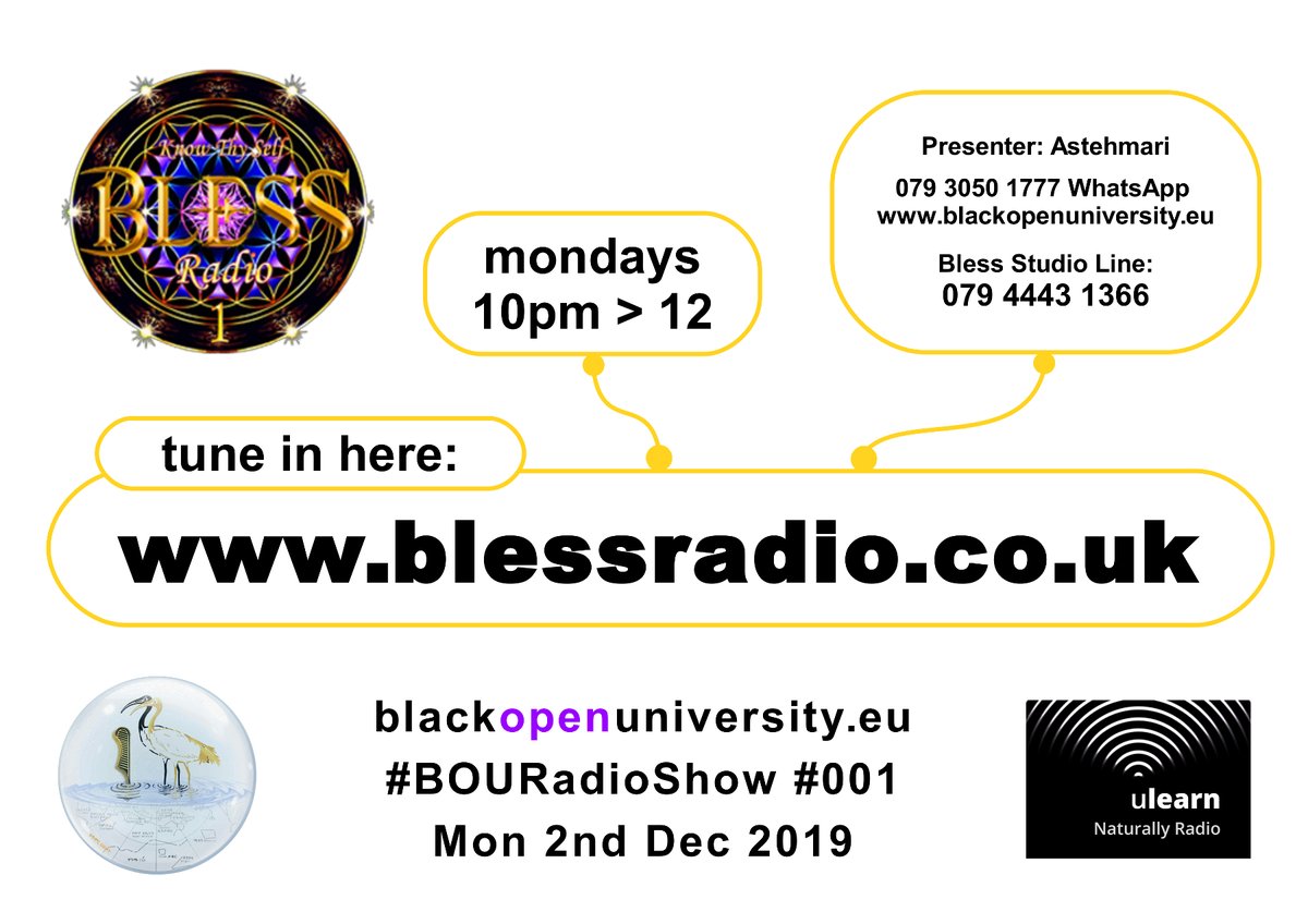 Tonight, tonight ! ! : Black Open University Show

#BOURadioShow #003 - Mon 16th Dec 2019 - 10pm > 12 @BlessRadioUK Tune in: blessradio.co.uk

Show Notes:
abundancecentre.org/socialmedia/bo…

Rebuilding #STEM education 🖤 #FromAnAfricanPlaceOfBeing
#STEAM'd uP thought