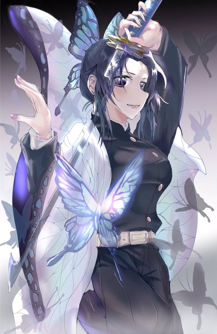 aoakaさんがTwitterに投稿した胡蝶しのぶ(鬼滅の刃)のイラスト。