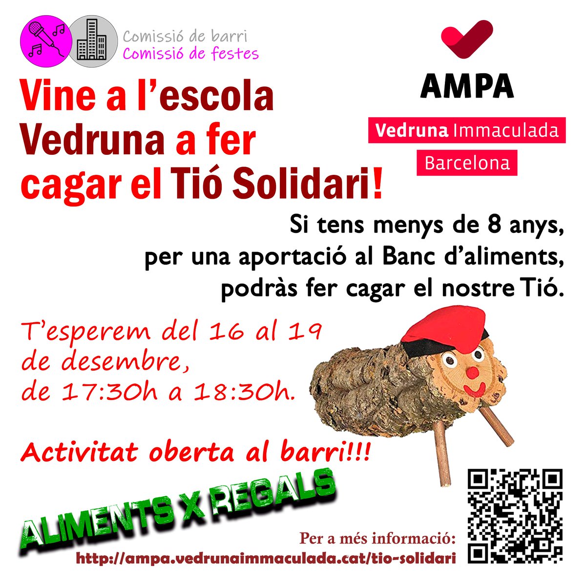 L'<a href="/AMPA_Immaculada/">AMPA Vedruna Immaculada Barcelona</a> ha adoptat el Tió de la botiga <a href="/temodos/">TEMO 2, S. L.</a> de complements i material d'oficina. Seguiu l'enllaç ampa.vedrunaimmaculada.cat/tio-de-nadal/
Des d'avui el Tió us espera a l'escola, no hi falteu!