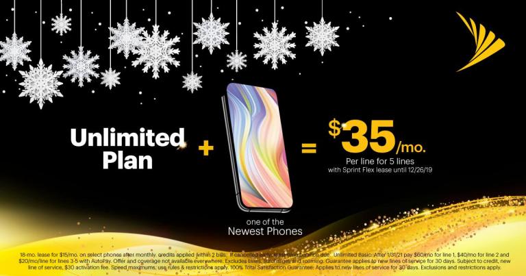 Hurry in to Sprint for exciting holiday deals. Get both an Unlimited Plan and one of the newest phones included for just $35/mo. when you switch.