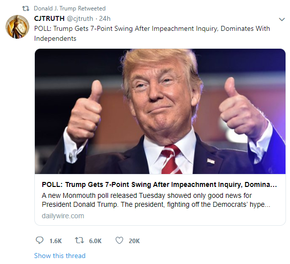 Last night, Trump retweeted another major QAnon account. This account previously helped spread a meme originating from 8chan targeting multiple journalists and researchers.  https://twitter.com/AlKapDC/status/1113809673885556737
