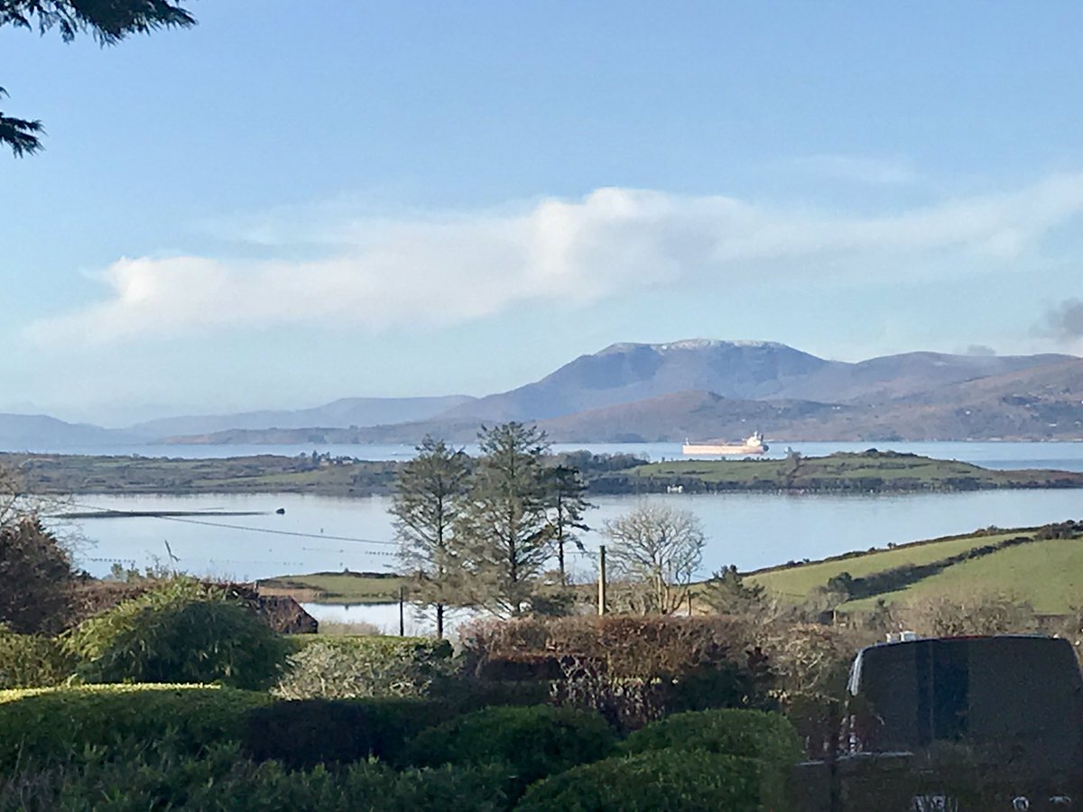 Tanker in the Bay under the snow capped Hungry Hill. #Bantry #WestCork #WildAtlanticWay #PureCork