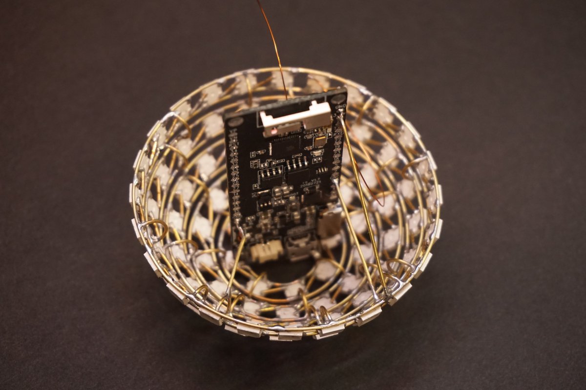 jipraus's tweet image. It took me 2 weeks to build and one truly a miserable night to finish🤫 It contains 194 RGB LEDs, TTGO ESP32 board and it&apos;s powered by 1000mAh battery. Yeah, this air-wire ball is wireless 🤟

#ledsphere