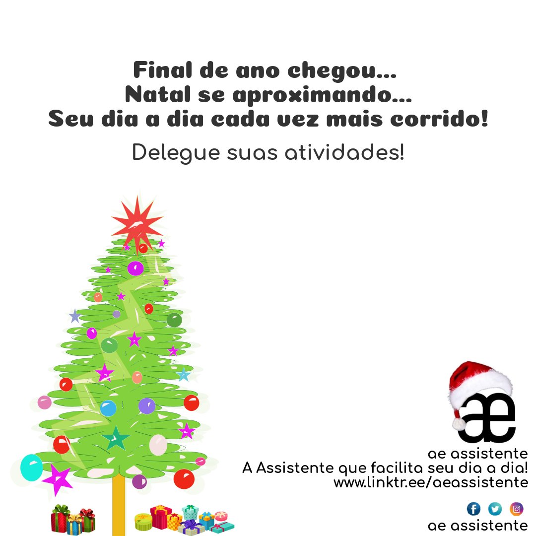aeassistente's tweet photo. Final de ano chegou...
Natal se aproximando...
Seu dia a dia cada vez mais corrido!
Delegue suas atividades!

#FaciliteSeuDiaADia #EmQuePossoAjudar #PrestaçãoDeServiços #Serviços #Apoio #DelegueSuasAtividades #Natal #aeassistente #Assistente #AssistentePessoal  #AssistenteVirtual https://t.co/Ra5CULDr81