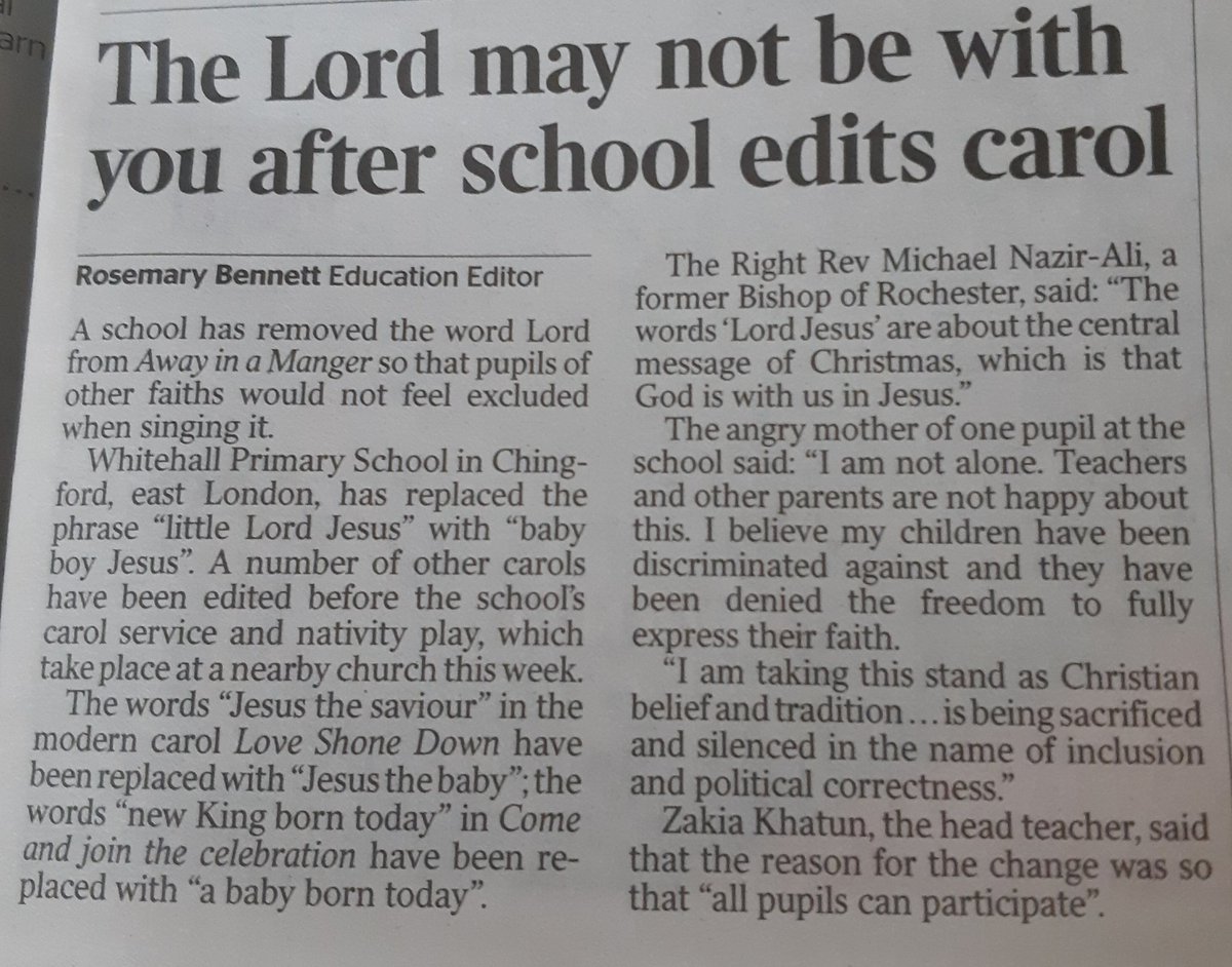 MadocLeonard's tweet photo. Chingford school removes "lord" from Away in a Manger so pupils of other faiths don't feel excluded https://t.co/Zum0l9JKBp