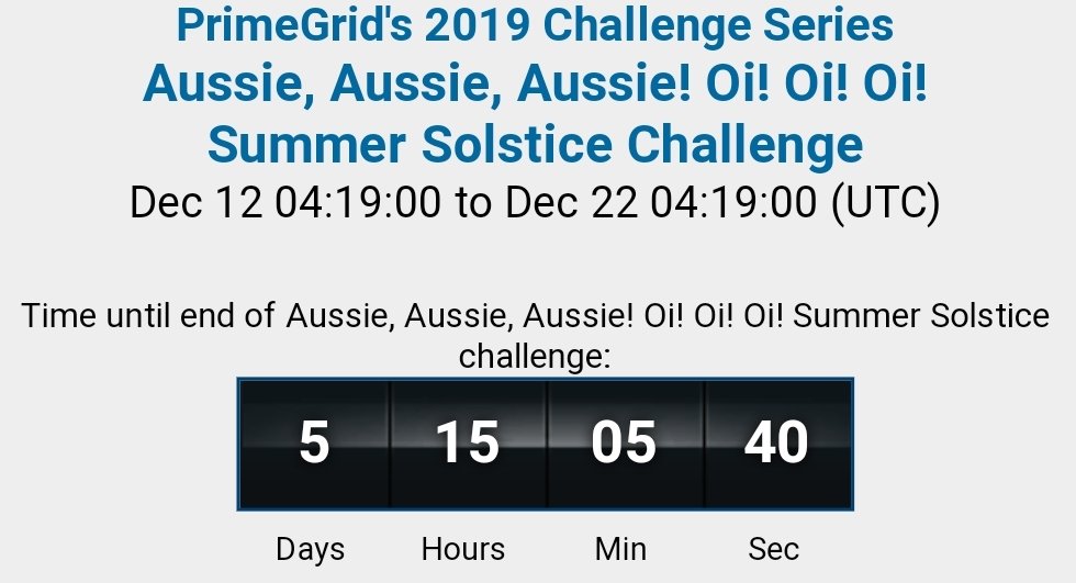 We're about halfway through our final challenge of 2019! Still plenty of time to get a few GFN-21 #prime tests in! #BOINC