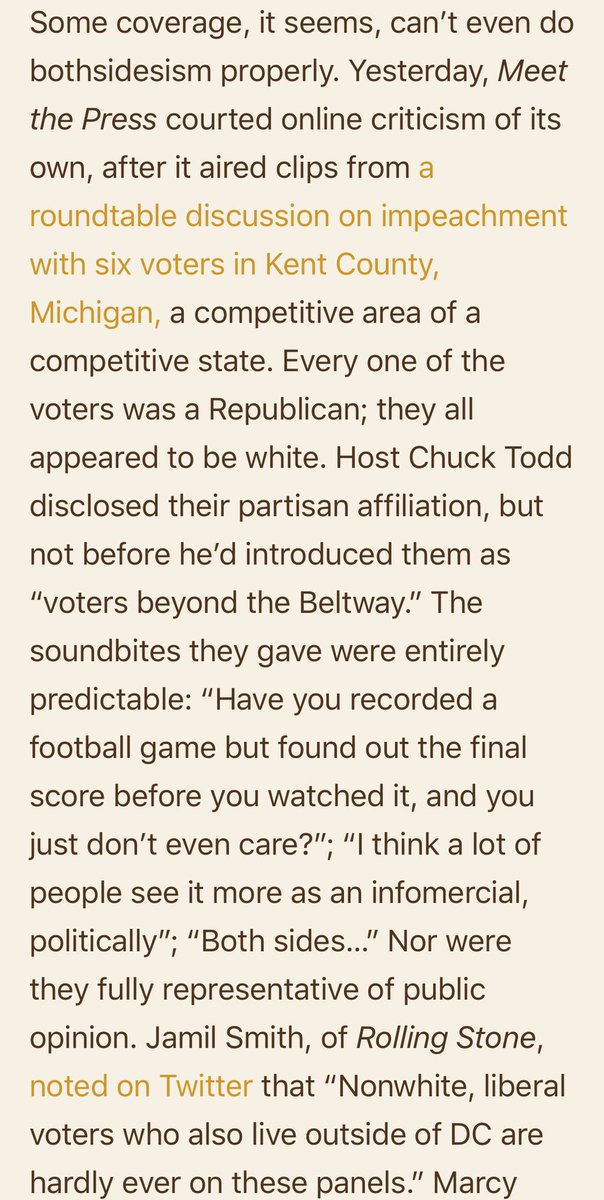 If it’s Sunday, it’s bothsidesism on  @MeetThePress  https://www.cjr.org/the_media_today/both-sides-impeachment-trump.phpReporting in ways that create false equivalency in an effort to be “balanced” disinforms the public. Editors must do better, now.Illiberal partisans will critique journalists in bad faith *no matter what*