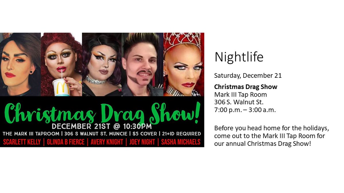 This coming week's music, nightlife, and theatre!

12/19: RIFF RAFF at Be Here Now

12/21: John Allen at The Guardian Brewing Co.

12/21: Christmas Drag Show at the Mark III Tap Room

Read more: bit.ly/35oE5t0