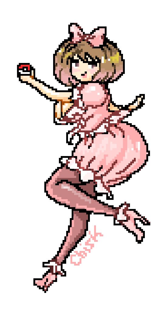 cutvoice's tweet photo. Uh oh what pokemon does she own? #myart #pixelart #pixel #pokemon #oc #pastel #pink https://t.co/1HGMEUTzYl