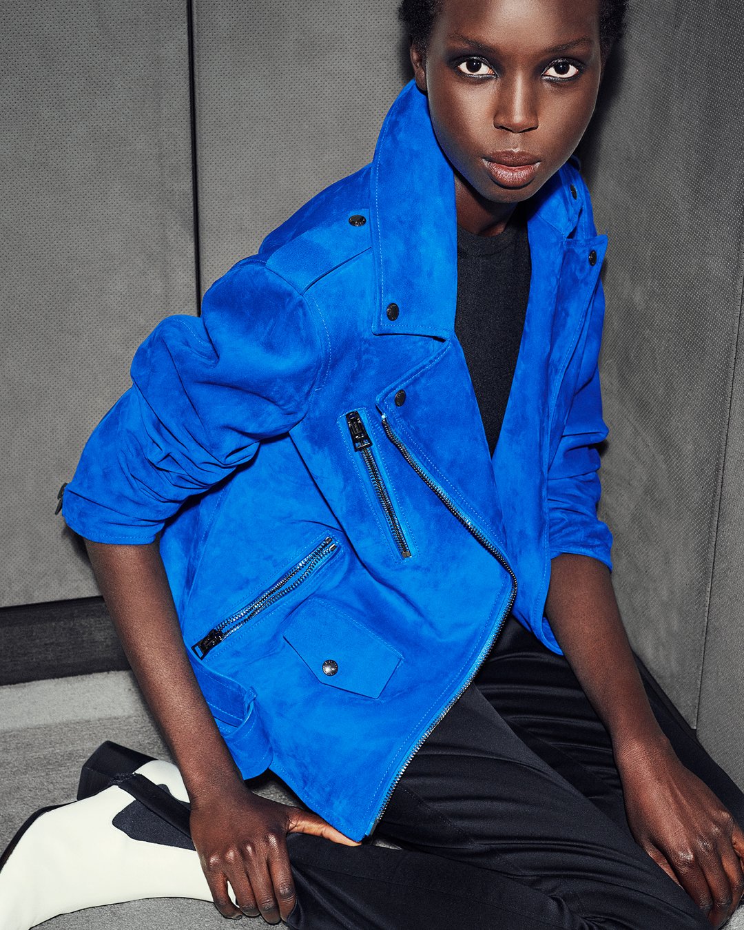 Blue faux suede biker jacket cheap