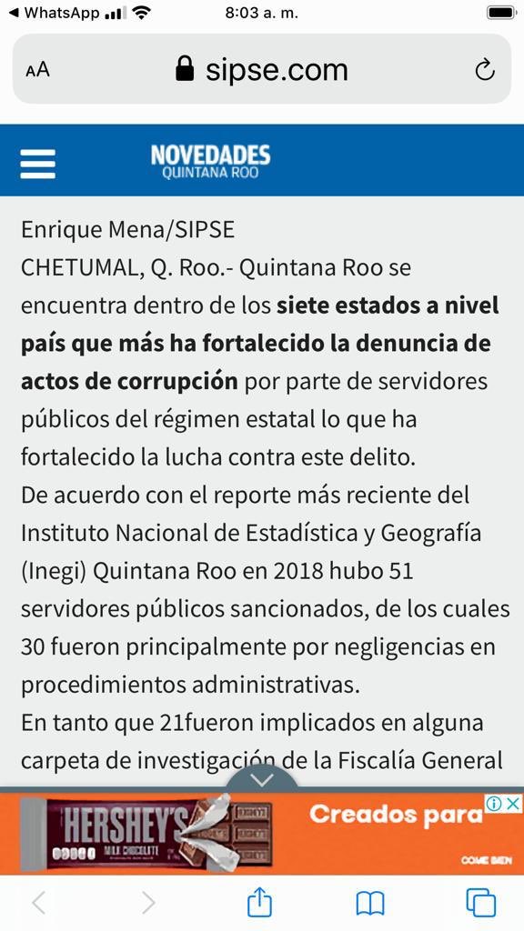LicRosauraV's tweet photo. Y rinde frutos el trabajo y empeño puesto en la encomienda en pro del Estado, la Fiscalía Anticorrupcion del Estado, pone a Quintana Roo entra los 7 estados que ponen mayor empeño al combate a la Corrupción, según el inegi, encuesta de 2018, en 2019 triplicamos cifras!!! https://t.co/1LbYpnSI4K