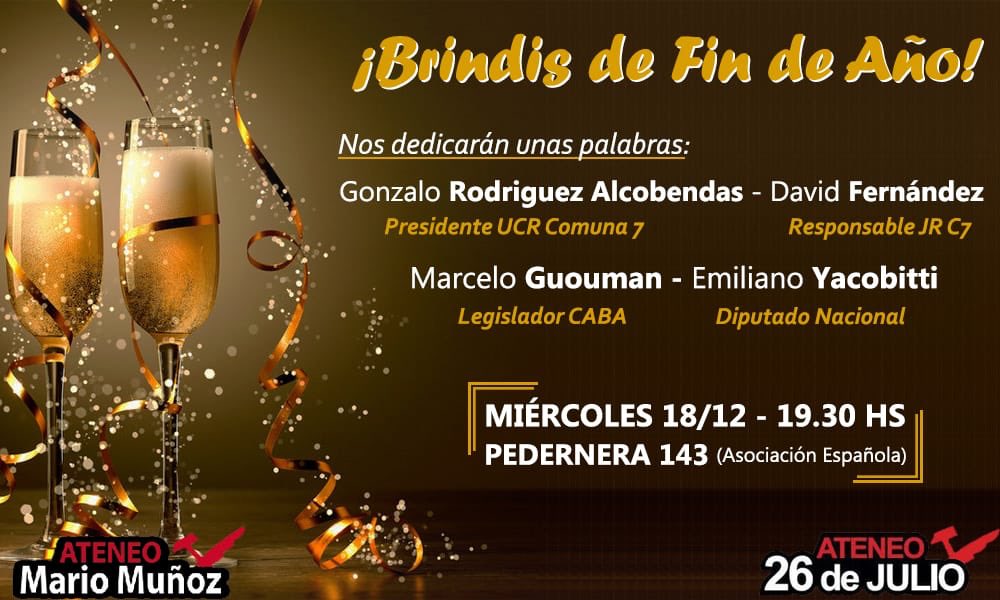 _fernandezdavid's tweet photo. Este miércoles, los invitamos a despedir otro año de intenso trabajo y brindar por un mejor 2020!

📅 Miércoles 18
⏰ 19.30hs
📍 Pedernera 143 https://t.co/elYfDk29ax